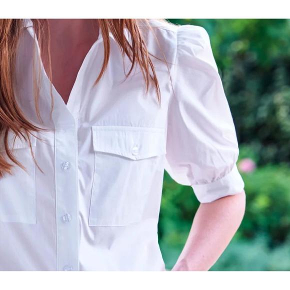 NEW FINLEY puff sleeve camp shirt in white